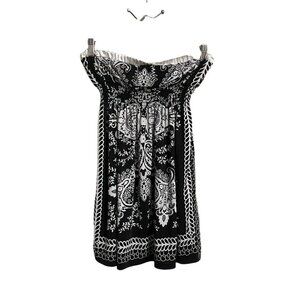 Body Central Womens Black White Y2K Paisley Smocked Tube Top Mini Dress Small